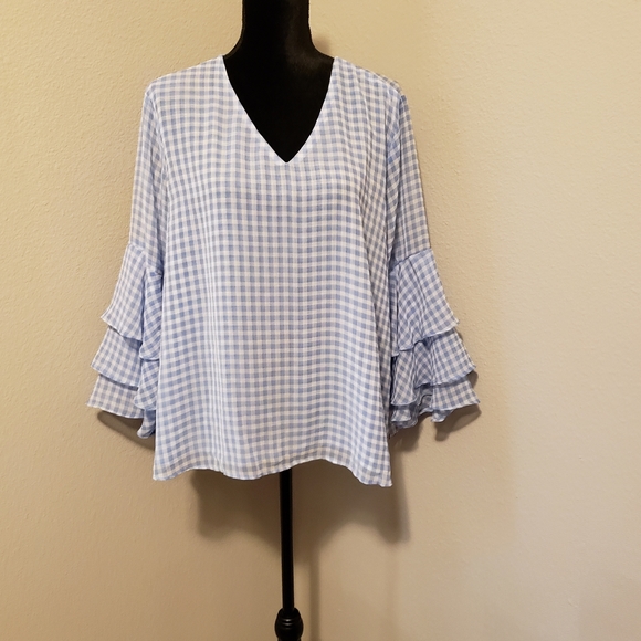 Liz Claiborne Tops - Liz Claiborne Blue & Wht Check Sz XL Like New!!